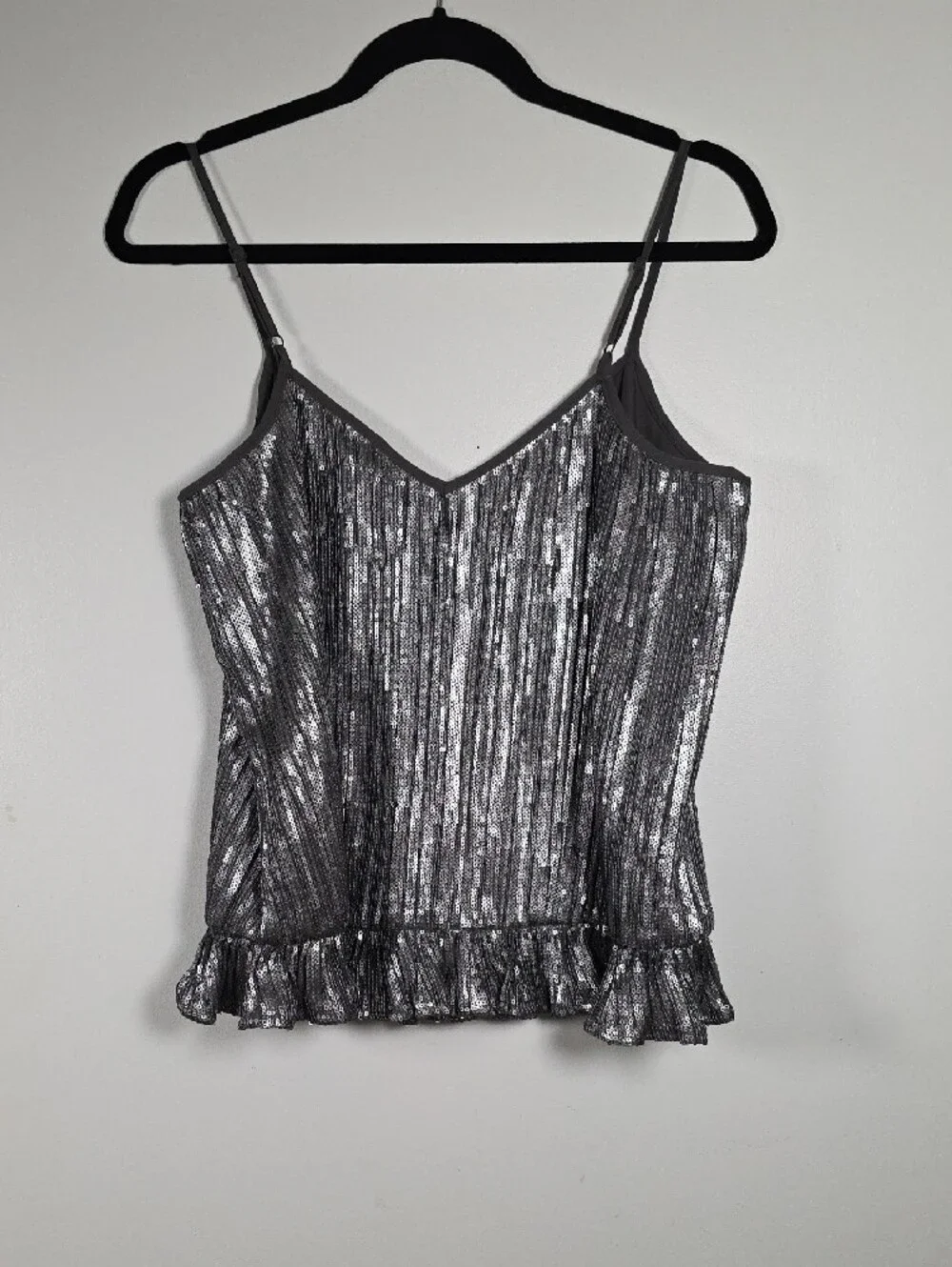 NWT Anthropologie Silver Sequin V-Neck Spaghetti Strap Camisole, Sz 8
